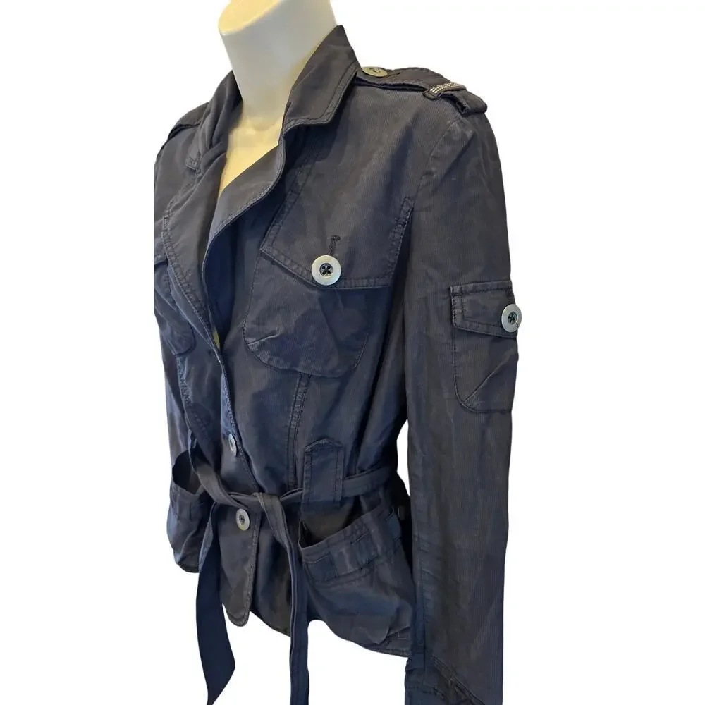 MEXX sz 10 black moto cargo grunge tie waist jacket button front EUC chic black